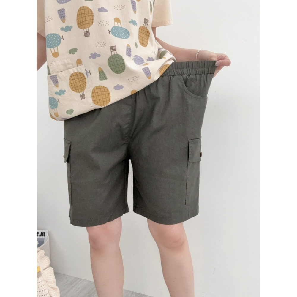 涼感麻紗工裝五分褲🤎五分褲 短褲 麻紗 涼感 工裝褲 工裝五分褲-細節圖4