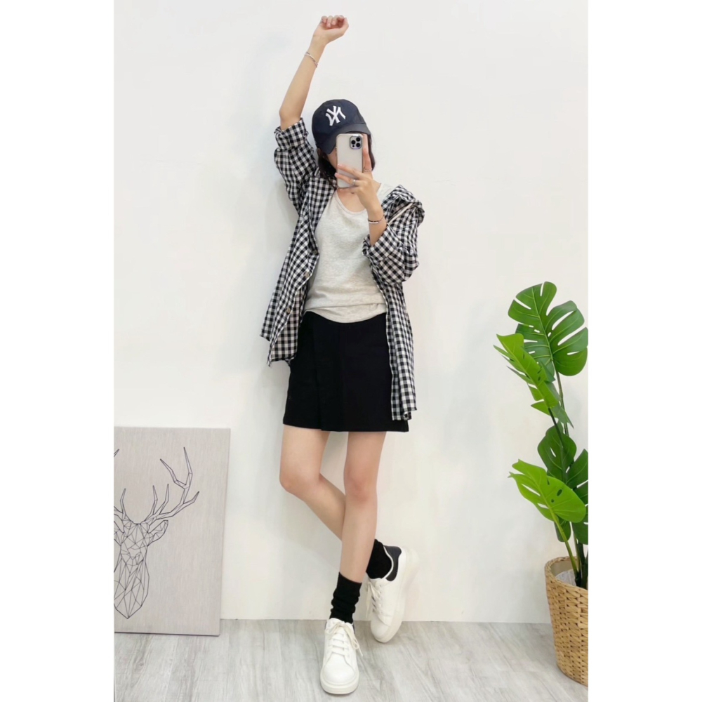 微笑標格紋連帽外套🤎外套 連帽 連帽外套 格紋 微笑 抽繩 排釦 開襟 長袖 上衣-細節圖6