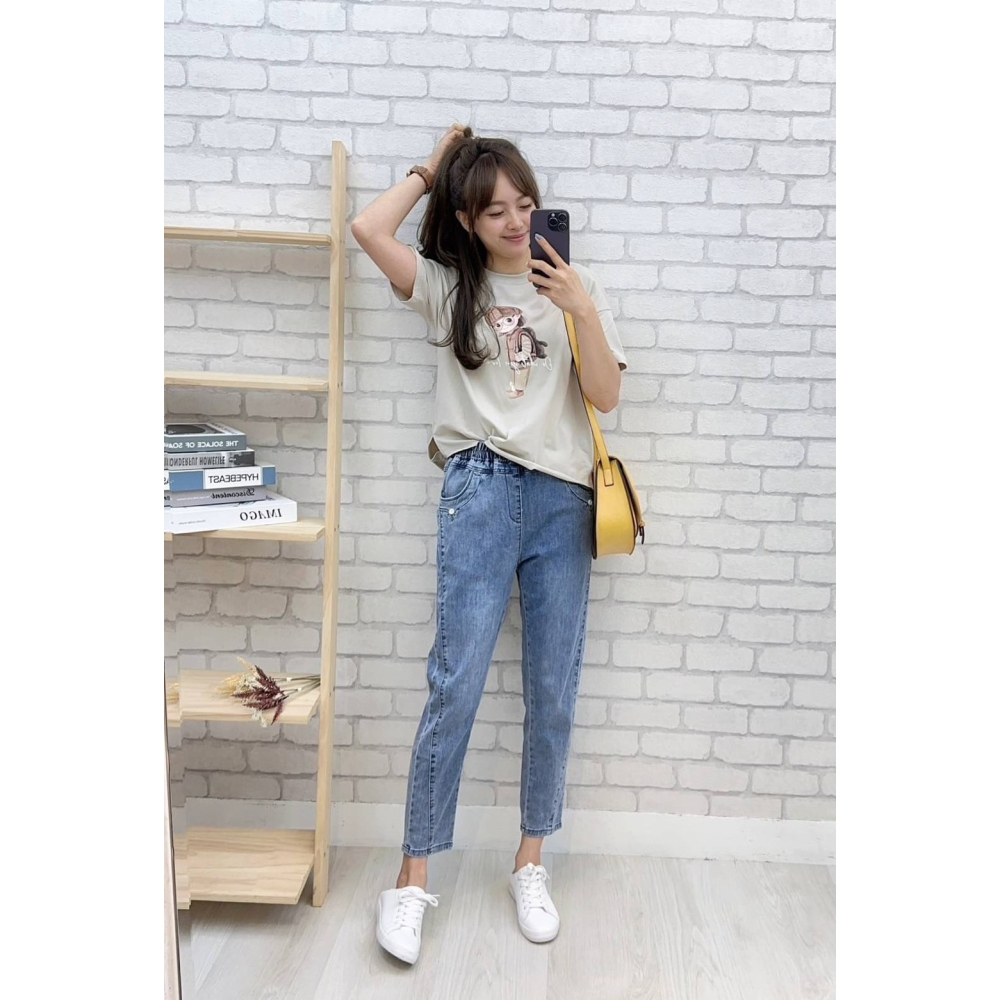 ３Ｄ顯瘦九分牛仔男友褲🤎男友褲 休閒褲 牛仔褲 ３Ｄ 九分褲 牛仔男友褲 九分男友褲 腰鬆緊-細節圖5