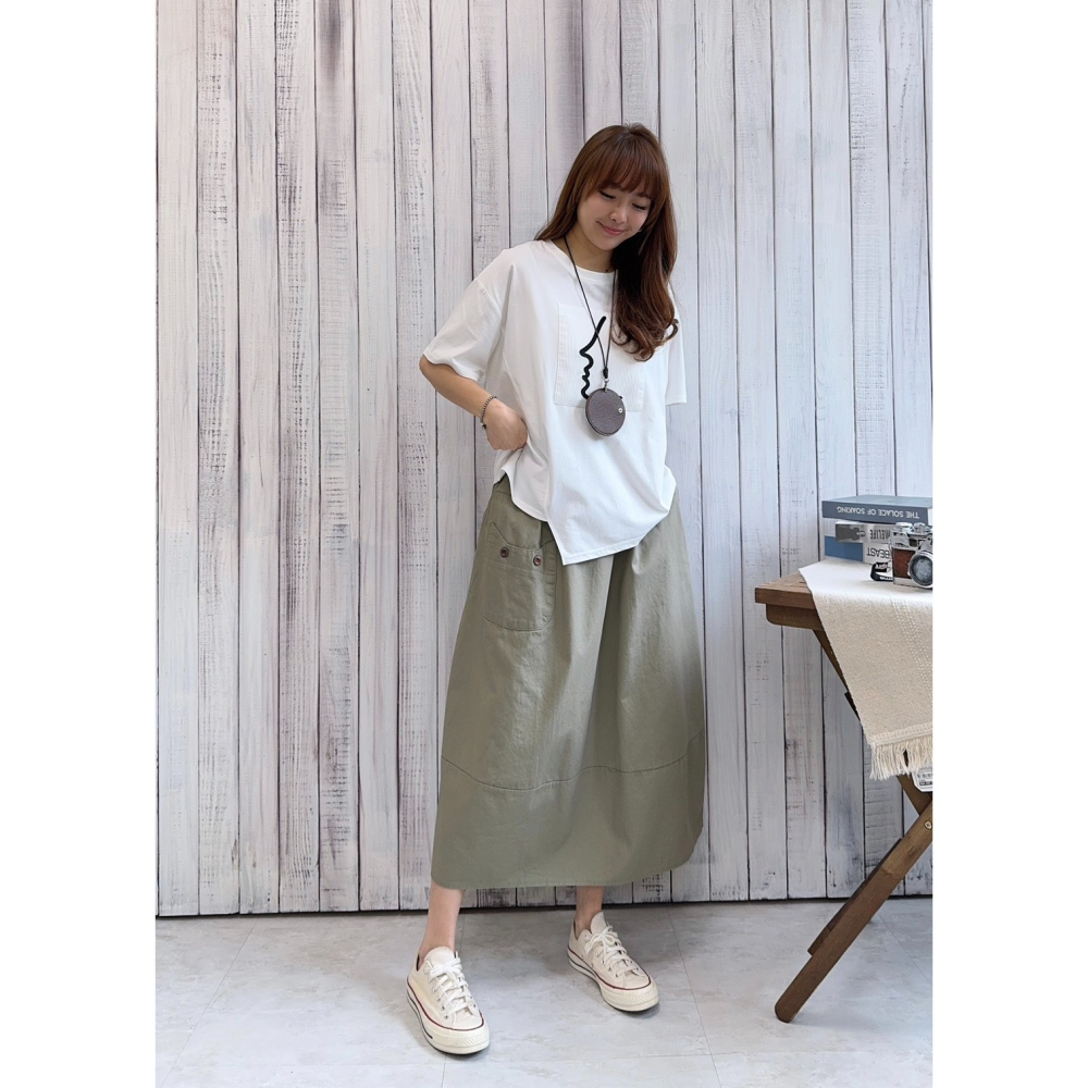 貓口袋剪接花苞裙🤎長裙 腰鬆緊 花苞 貓口袋 花苞裙 裙裝-細節圖2