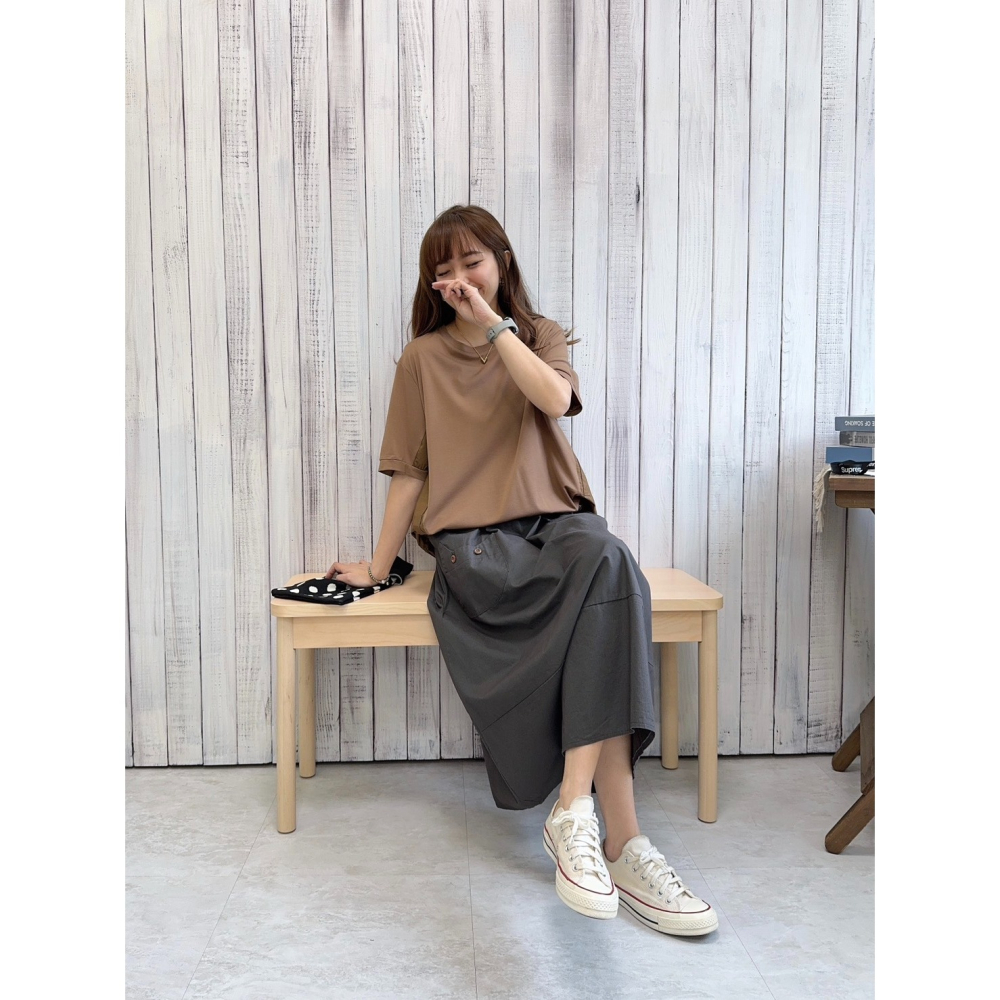 貓口袋剪接花苞裙🤎長裙 腰鬆緊 花苞 貓口袋 花苞裙 裙裝-細節圖3