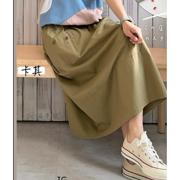 貓口袋剪接花苞裙🤎長裙 腰鬆緊 花苞 貓口袋 花苞裙 裙裝-細節圖5