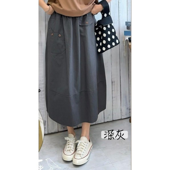 貓口袋剪接花苞裙🤎長裙 腰鬆緊 花苞 貓口袋 花苞裙 裙裝-細節圖6