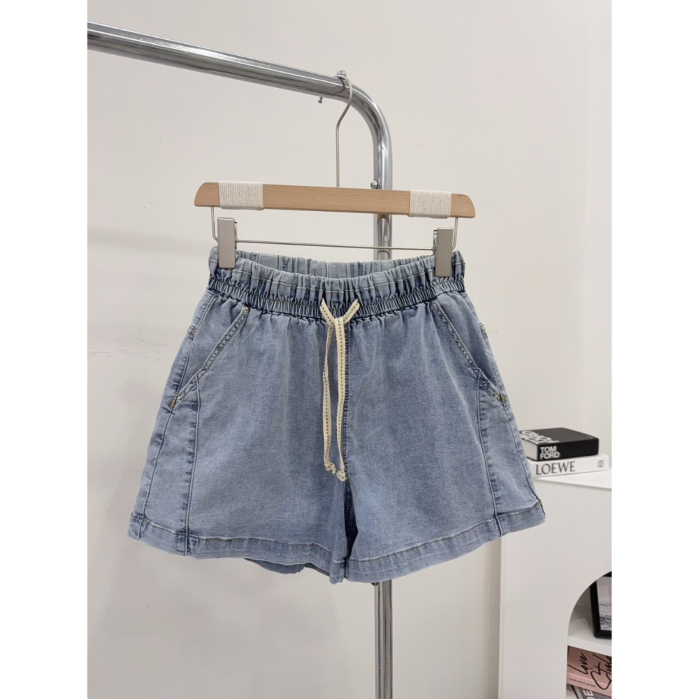 復古水洗A字牛仔短褲🤎短褲 牛仔 A字 水洗牛仔短褲 抽繩 牛仔短褲 腰鬆緊-細節圖4