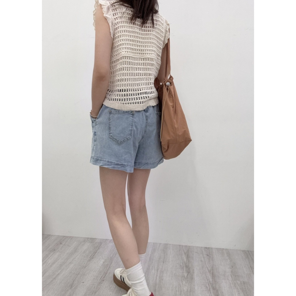 復古水洗A字牛仔短褲🤎短褲 牛仔 A字 水洗牛仔短褲 抽繩 牛仔短褲 腰鬆緊-細節圖9