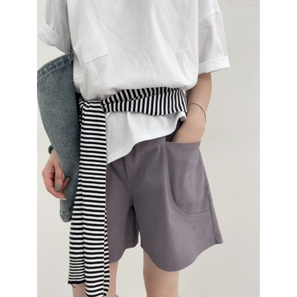 多色百搭休閒短褲🤎短褲 休閒 褲子 斜紋布 腰鬆緊 四分褲 休閒短褲-細節圖3
