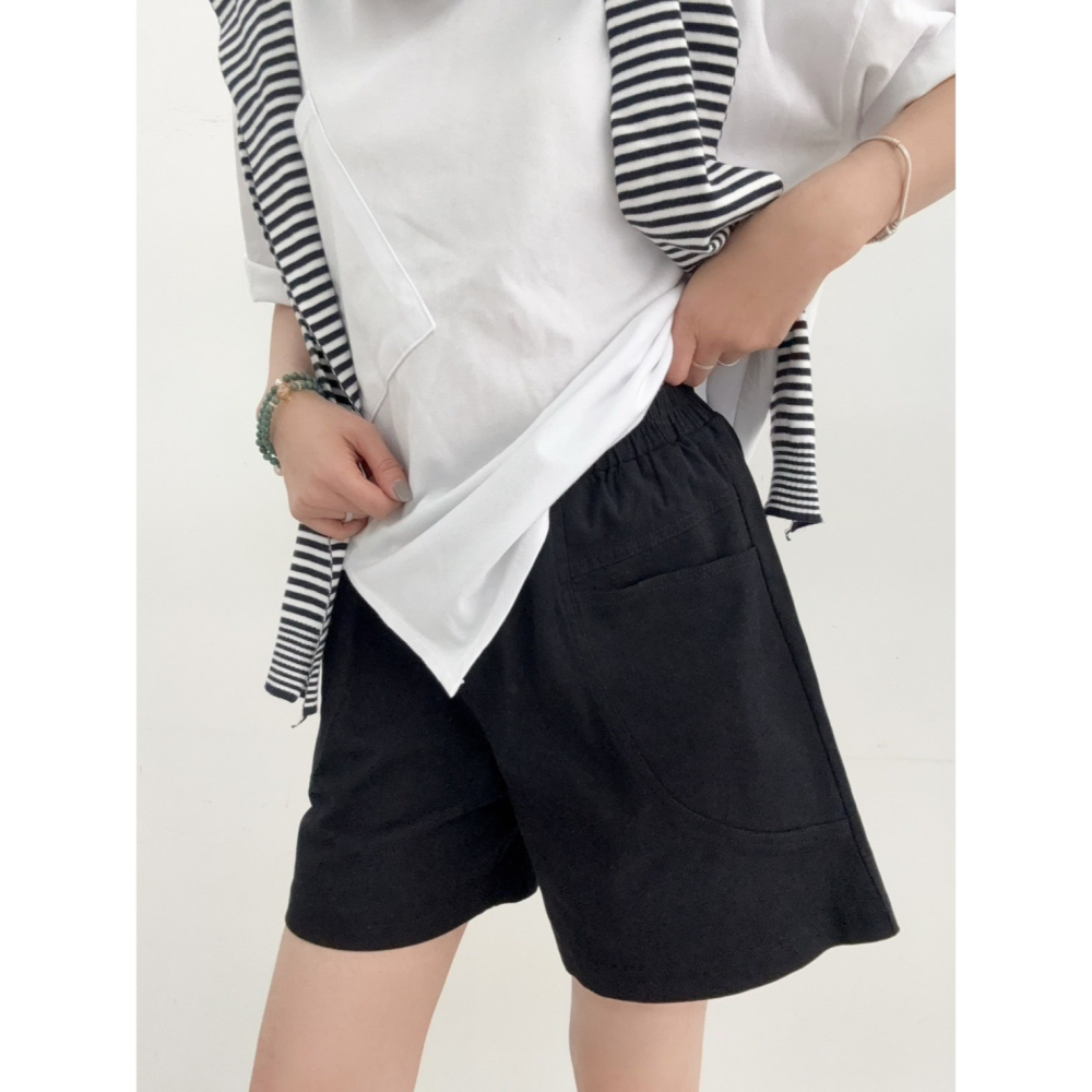 多色百搭休閒短褲🤎短褲 休閒 褲子 斜紋布 腰鬆緊 四分褲 休閒短褲-細節圖7