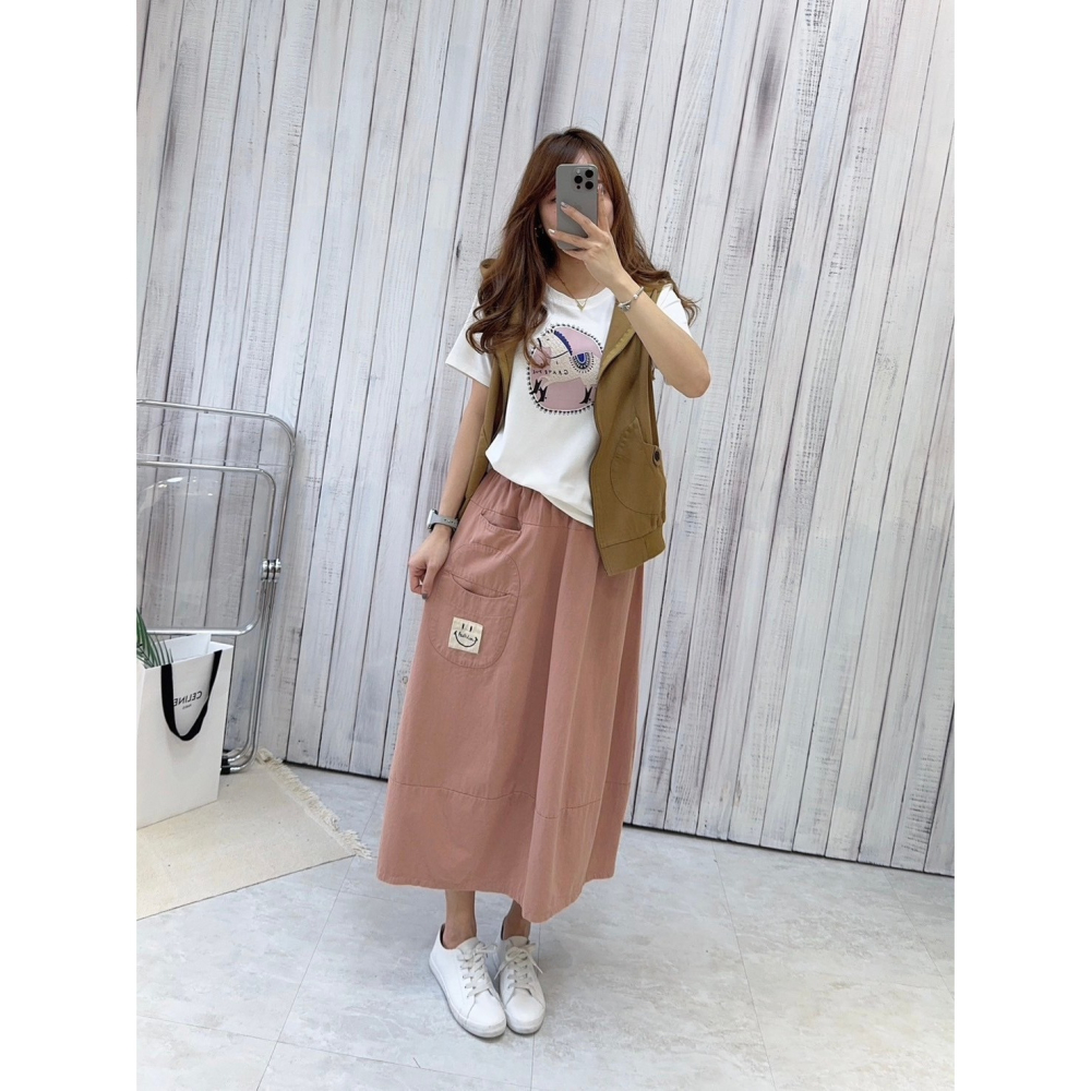 微笑日系花苞裙🤎花苞裙 長裙 裙裝 腰鬆緊 微笑 日系-細節圖3