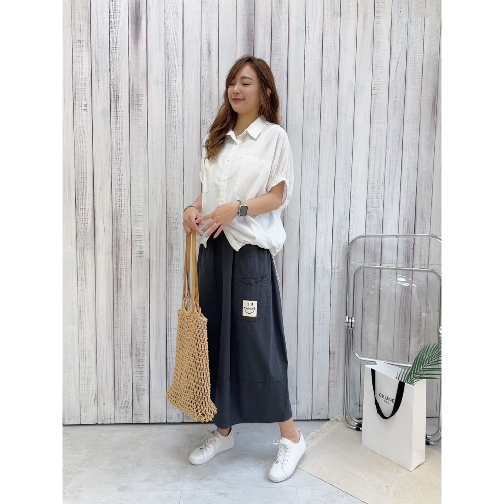 微笑日系花苞裙🤎花苞裙 長裙 裙裝 腰鬆緊 微笑 日系-細節圖4