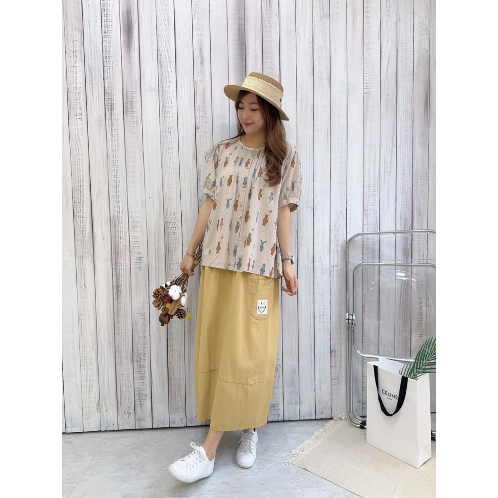 微笑日系花苞裙🤎花苞裙 長裙 裙裝 腰鬆緊 微笑 日系-細節圖6