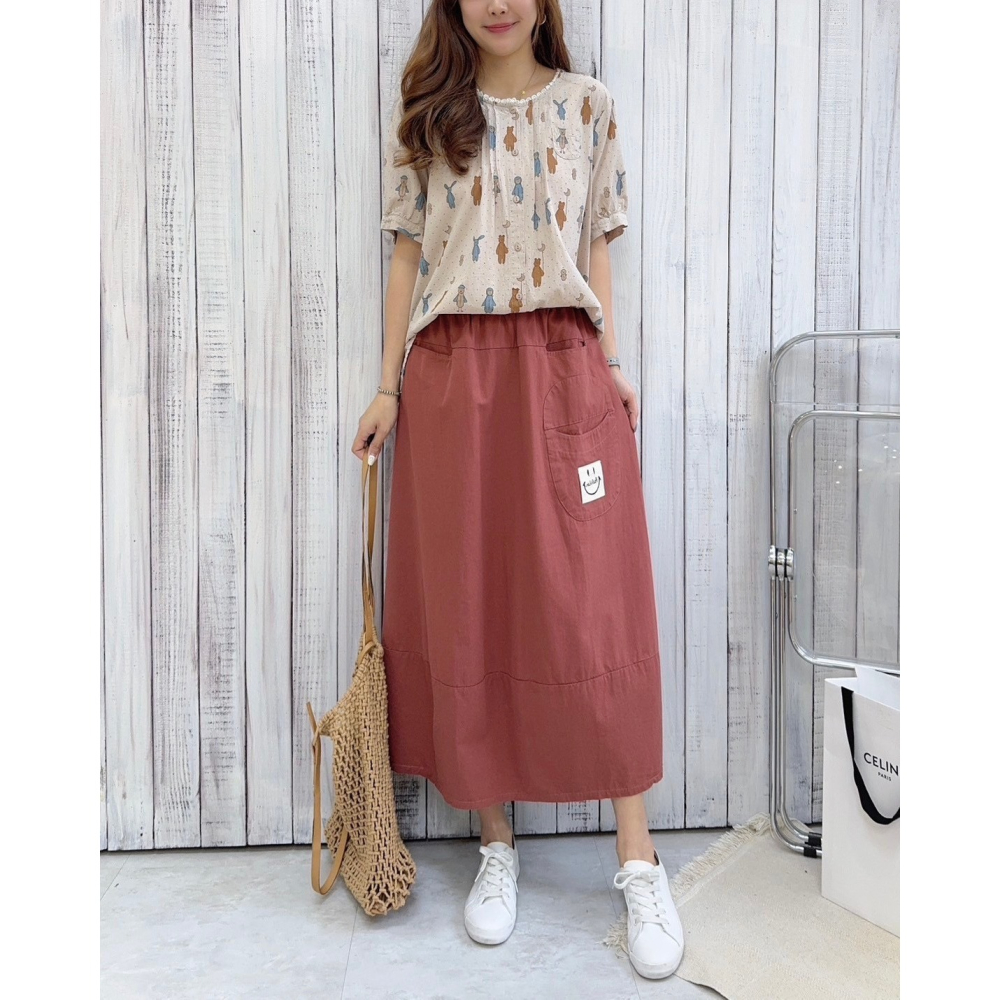 微笑日系花苞裙🤎花苞裙 長裙 裙裝 腰鬆緊 微笑 日系-細節圖8