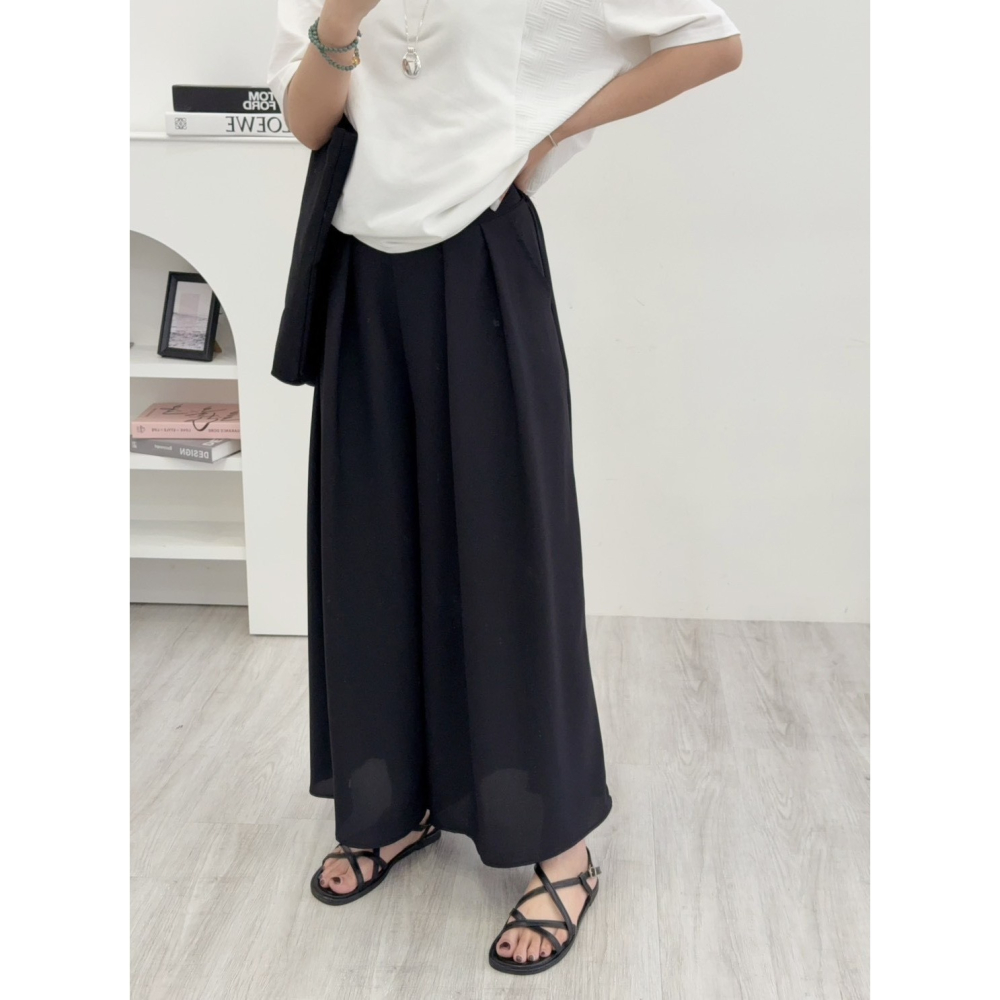 飄逸雪紡紗寬褲裙🤎褲裙 長褲 雪紡紗 寬褲 腰鬆緊 雪紡紗褲裙 雪紡紗寬褲-細節圖5