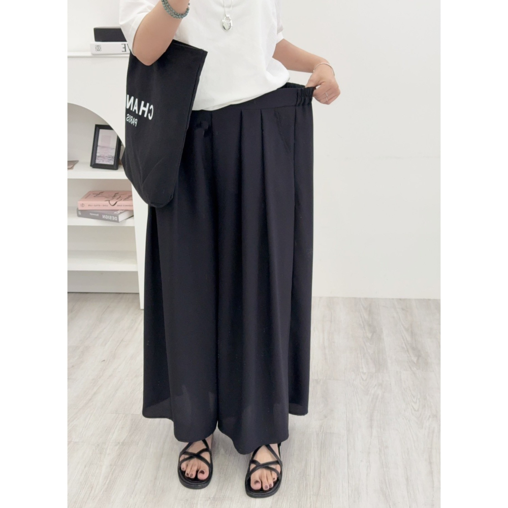 飄逸雪紡紗寬褲裙🤎褲裙 長褲 雪紡紗 寬褲 腰鬆緊 雪紡紗褲裙 雪紡紗寬褲-細節圖7