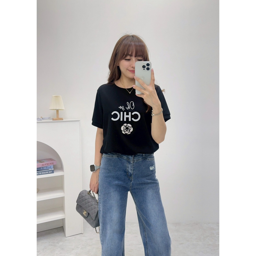 小香風山茶花T🤎棉Ｔ Ｔ恤 上衣 短袖 圓領 山茶花 小香風 山茶花T-細節圖2