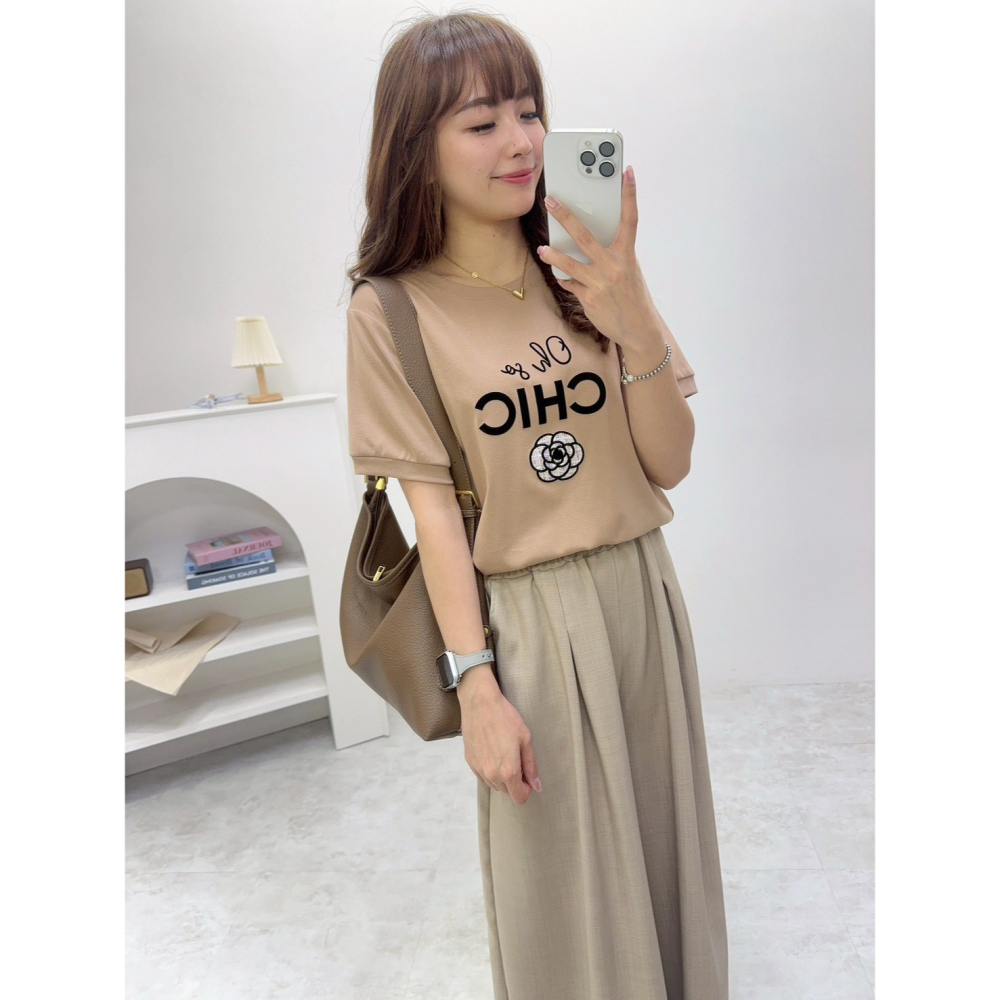 小香風山茶花T🤎棉Ｔ Ｔ恤 上衣 短袖 圓領 山茶花 小香風 山茶花T-細節圖3