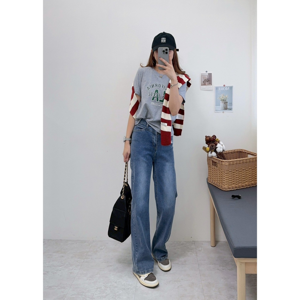 彈力修身顯瘦牛仔寬褲🤎寬褲 直筒褲 長褲 牛仔 彈力 牛仔寬褲 休閒-細節圖2