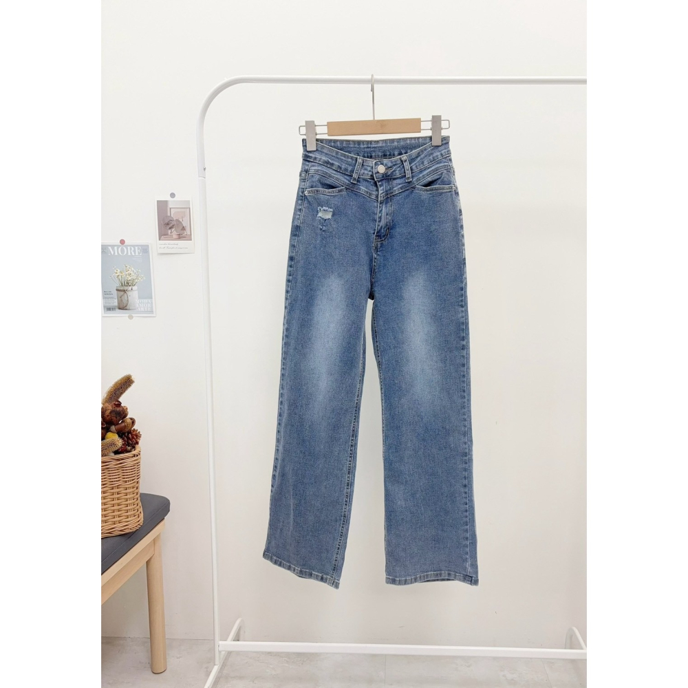 彈力修身顯瘦牛仔寬褲🤎寬褲 直筒褲 長褲 牛仔 彈力 牛仔寬褲 休閒-細節圖4