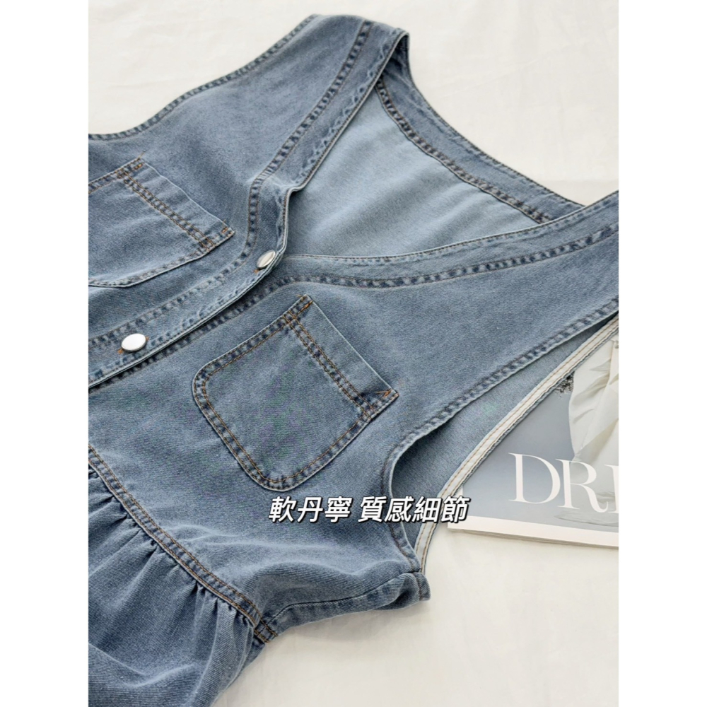 文青風牛仔背心洋🤎洋裝 連身裙 背心洋 無袖 牛仔 牛仔背心洋 文青風 排釦-細節圖9