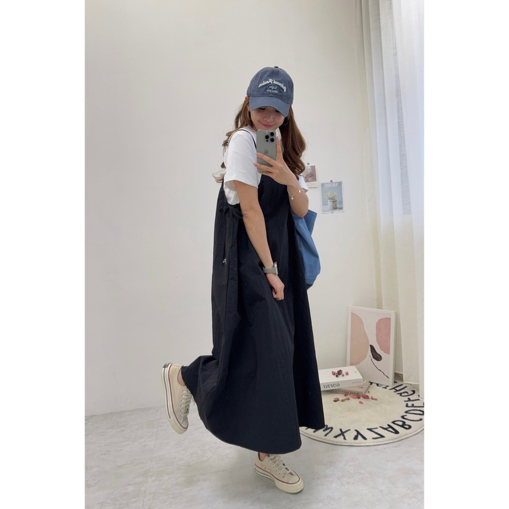 工裝細肩長洋兩件套🤎兩件套 短袖 圓領 上衣 連身裙 吊帶裙 細肩 長洋 工裝-細節圖2