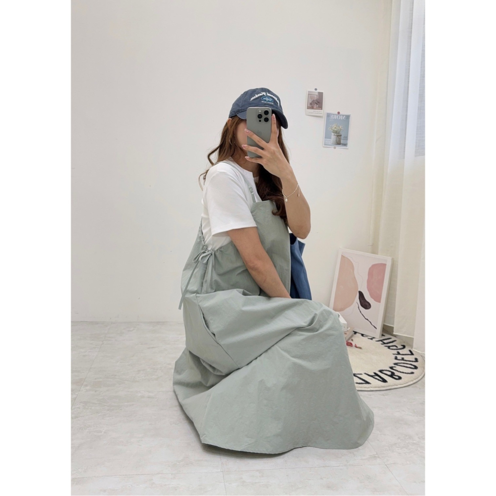 工裝細肩長洋兩件套🤎兩件套 短袖 圓領 上衣 連身裙 吊帶裙 細肩 長洋 工裝-細節圖5