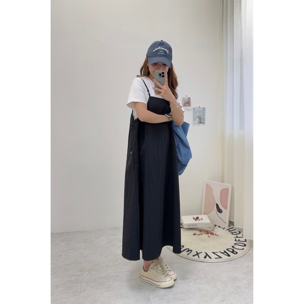 工裝細肩長洋兩件套🤎兩件套 短袖 圓領 上衣 連身裙 吊帶裙 細肩 長洋 工裝-細節圖9