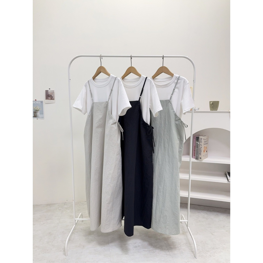 工裝細肩長洋兩件套🤎兩件套 短袖 圓領 上衣 連身裙 吊帶裙 細肩 長洋 工裝-細節圖11