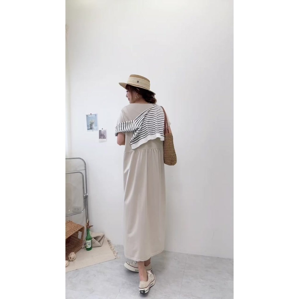 💥現貨💥日系排釦寬鬆大口袋洋🤎洋裝 連身洋 圓領 長裙 排釦 大口袋 連身裙 短袖 寬鬆-細節圖2