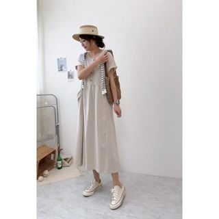 💥現貨💥日系排釦寬鬆大口袋洋🤎洋裝 連身洋 圓領 長裙 排釦 大口袋 連身裙 短袖 寬鬆-細節圖8