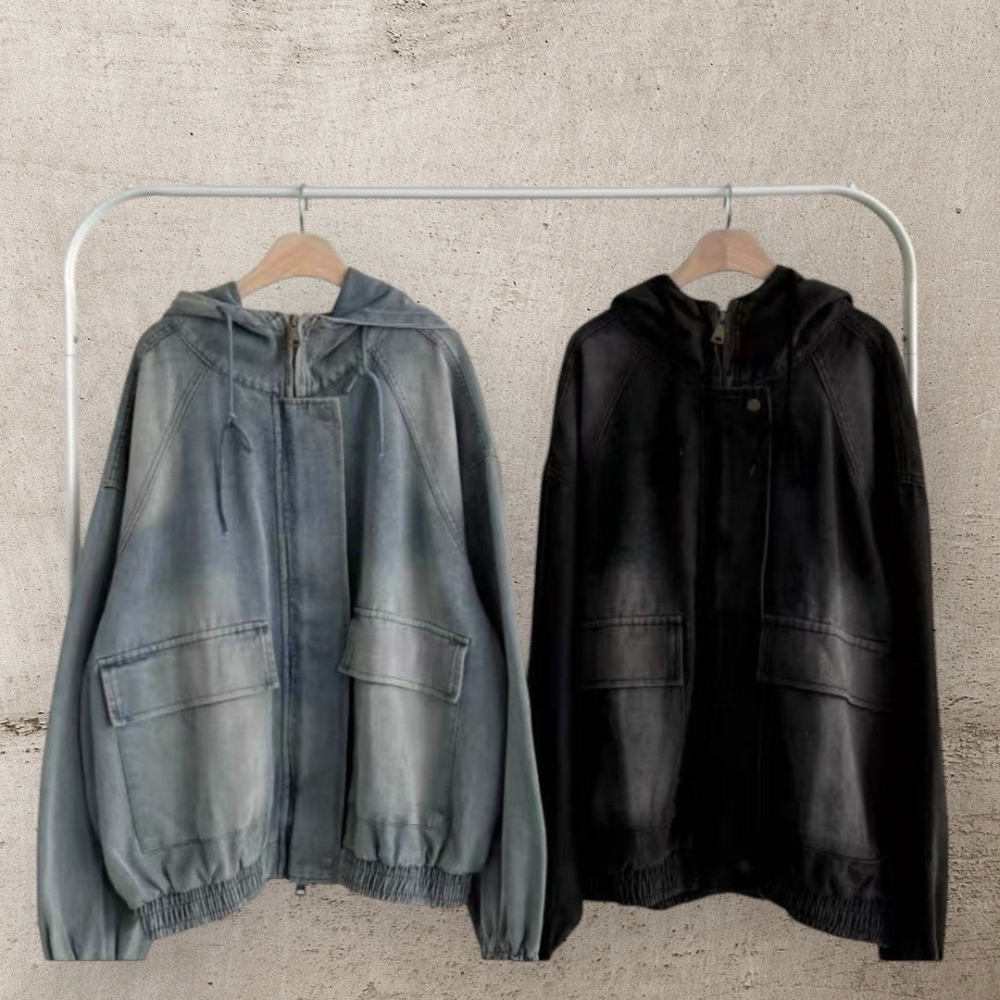 個性雙向拉鍊連帽牛仔外套🤎單寧 牛仔 連帽外套 牛仔外套 雙向拉鍊 連帽-細節圖3