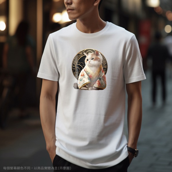 台灣TAIWAN自創品牌潮流T恤-圓領短袖T(轉印)-pip-pep-和服貓-細節圖3