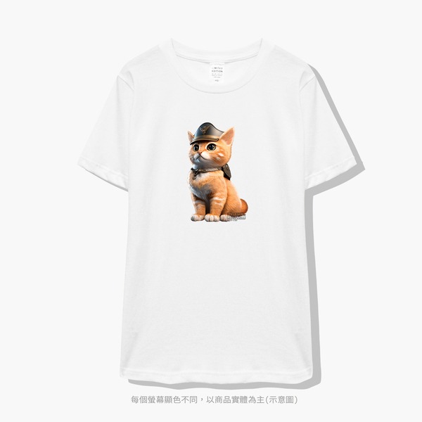 台灣TAIWAN自創品牌潮流T恤-圓領短袖T(轉印)-pip-pep-軍官貓-細節圖2