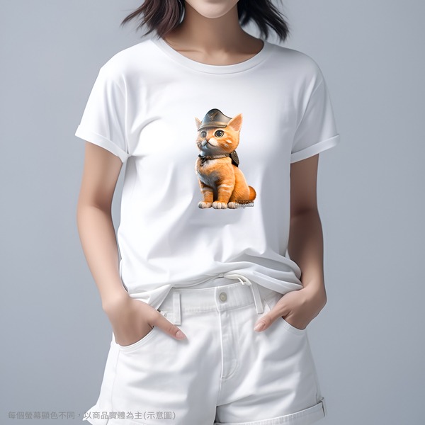 台灣TAIWAN自創品牌潮流T恤-圓領短袖T(轉印)-pip-pep-軍官貓-細節圖6