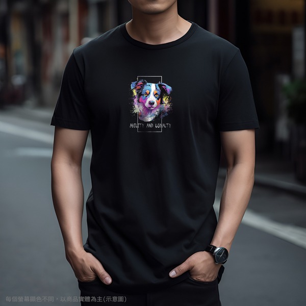 台灣TAIWAN自創品牌潮流T恤-圓領純棉短袖T(轉印)-pip-pep-七彩牧羊犬-細節圖5