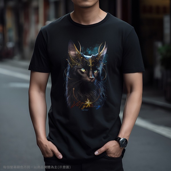 台灣TAIWAN自創品牌潮流T恤-圓領純棉短袖T(轉印)-pip-pep-神秘黑貓-細節圖3