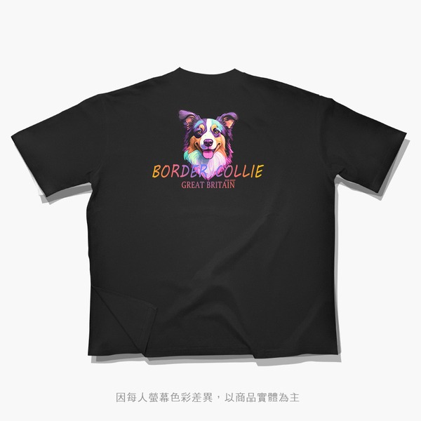 台灣TAIWAN自創品牌潮流T恤-厚磅單邊開岔-轉印技術印刷-pip-pep-七彩牧羊犬-細節圖2