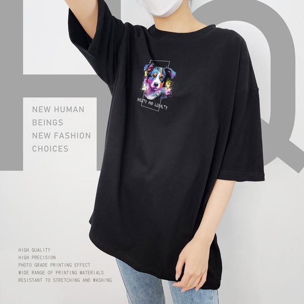 台灣TAIWAN自創品牌潮流T恤-厚磅單邊開岔-轉印技術印刷-pip-pep-七彩牧羊犬-細節圖3