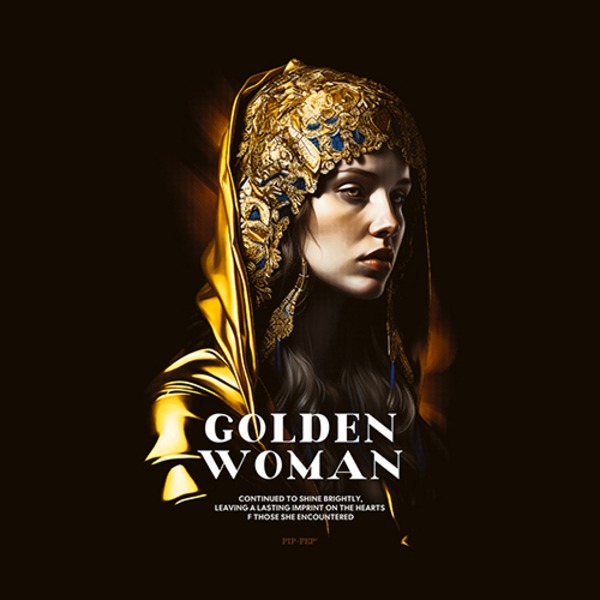 台灣TAIWAN自創品牌潮流T恤-厚磅單邊開岔-轉印技術印刷-pip-pep-金色女孩-細節圖3