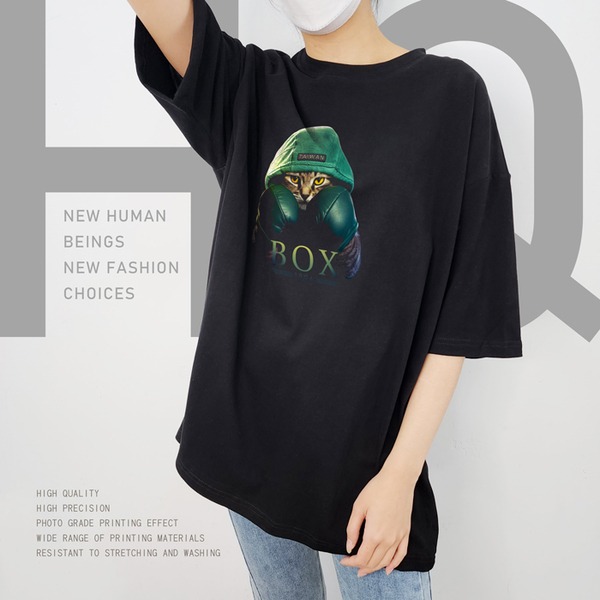台灣TAIWAN自創品牌潮流T恤-厚磅單邊開岔-轉印技術印刷-pip-pep-拳擊貓-細節圖2