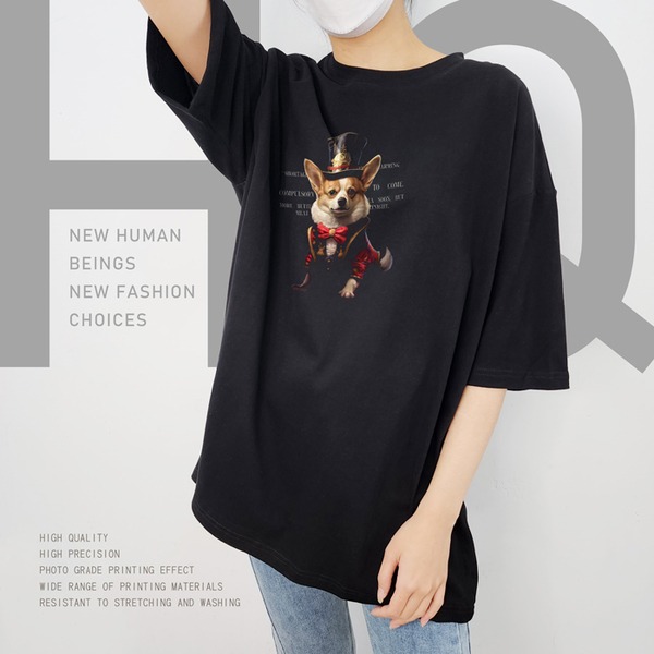 台灣TAIWAN自創品牌潮流T恤-厚磅單邊開岔-轉印技術印刷-pip-pep-國王柯基-細節圖2