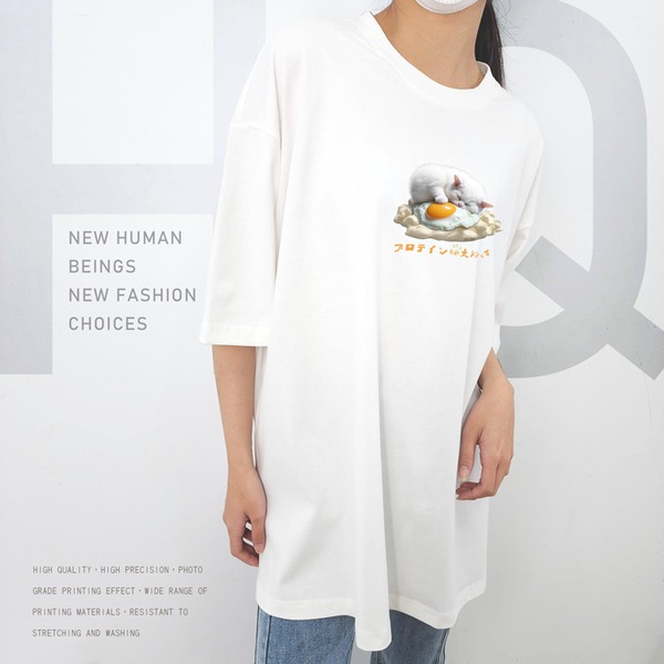 台灣TAIWAN自創品牌潮流T恤-厚磅單邊開岔-轉印技術印刷-pip-pep-蛋黃貓-細節圖3