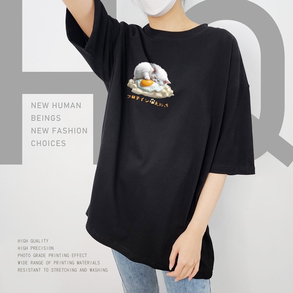 台灣TAIWAN自創品牌潮流T恤-厚磅單邊開岔-轉印技術印刷-pip-pep-蛋黃貓-細節圖4