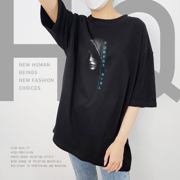 台灣TAIWAN自創品牌潮流T恤-厚磅單邊開岔-轉印技術印刷-pip-pep-森林女孩-細節圖2