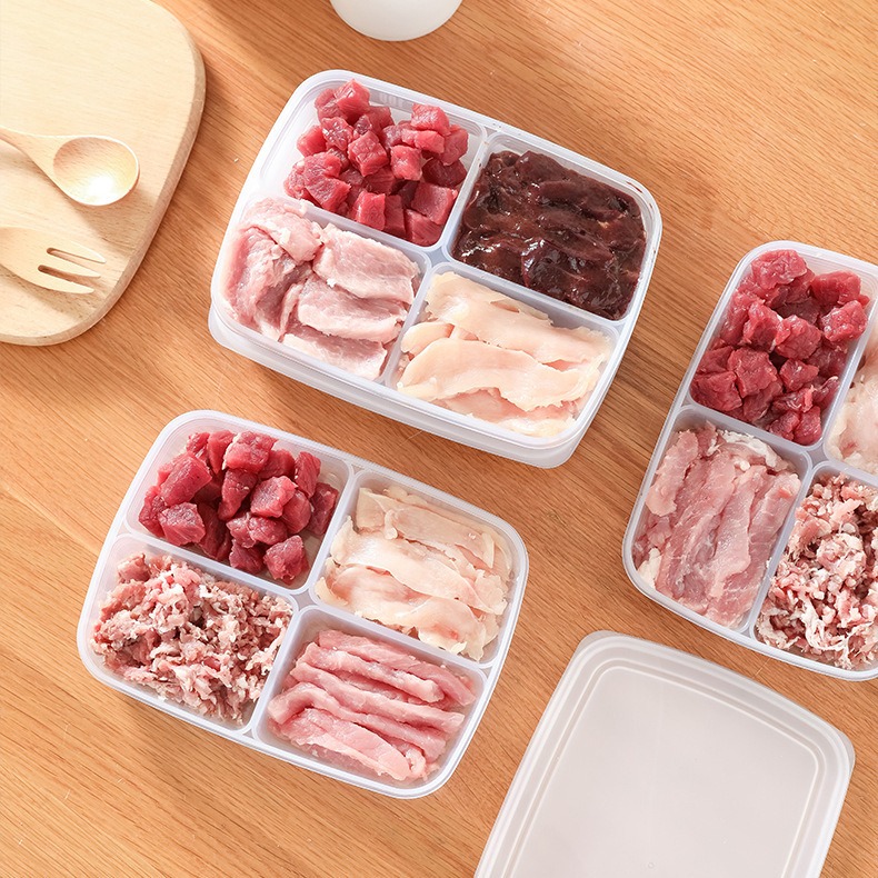 5號pp分隔4格保鮮盒 蔥薑蒜分裝盒凍肉分格盒子四格收納盒冰箱收納盒食物分裝盒煮菜備菜配菜冷凍保鮮盒儲藏盒-細節圖2