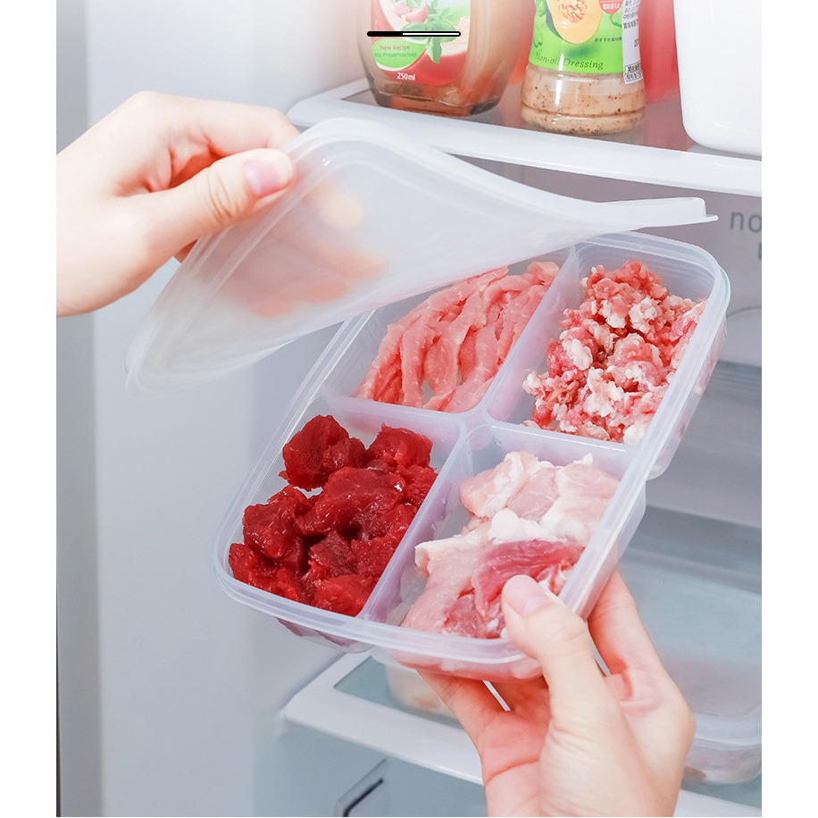 5號pp分隔4格保鮮盒 蔥薑蒜分裝盒凍肉分格盒子四格收納盒冰箱收納盒食物分裝盒煮菜備菜配菜冷凍保鮮盒儲藏盒-細節圖3