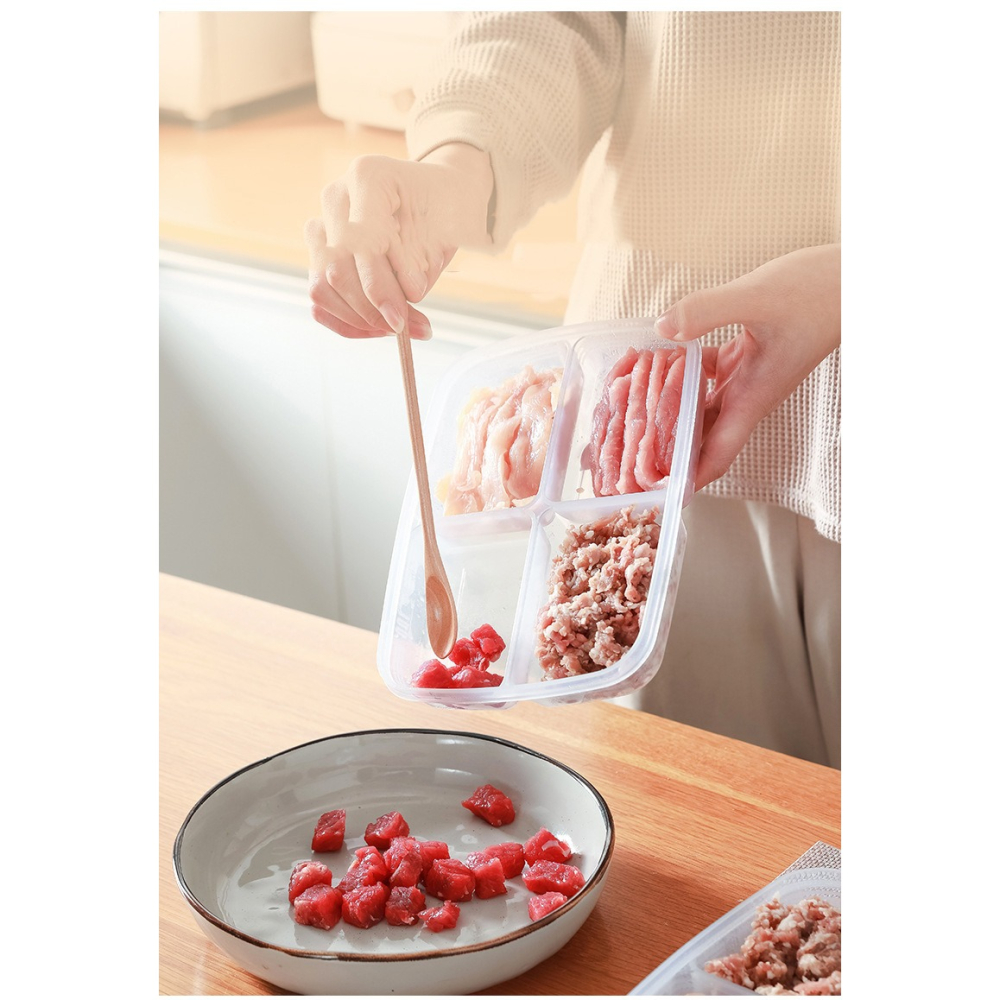 5號pp分隔4格保鮮盒 蔥薑蒜分裝盒凍肉分格盒子四格收納盒冰箱收納盒食物分裝盒煮菜備菜配菜冷凍保鮮盒儲藏盒-細節圖5