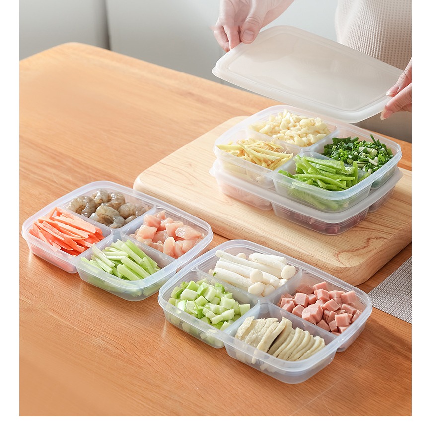 5號pp分隔4格保鮮盒 蔥薑蒜分裝盒凍肉分格盒子四格收納盒冰箱收納盒食物分裝盒煮菜備菜配菜冷凍保鮮盒儲藏盒-細節圖7