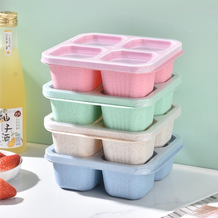 珍棧批發城～食物分裝盒 四格收納盒小麥食盒小吃盒四格透明蓋零食盤乾果盒圍爐煮茶點餐盒保鮮小吃碟帶蓋分隔盒-細節圖3