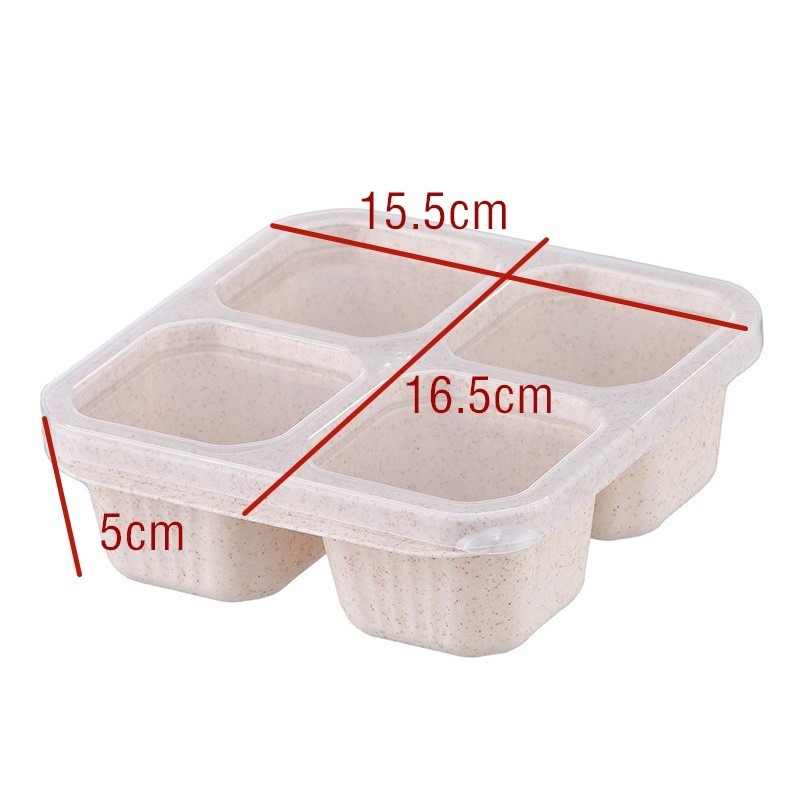 珍棧批發城～食物分裝盒 四格收納盒小麥食盒小吃盒四格透明蓋零食盤乾果盒圍爐煮茶點餐盒保鮮小吃碟帶蓋分隔盒-細節圖6