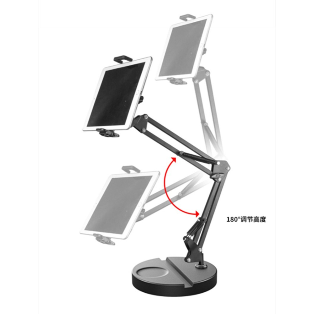 懸臂桌上手機架圓盤手機支架桌面懸臂款+雲台+手機平板夾電腦床頭追劇懶人支架主播直播懸臂支架-細節圖7