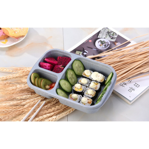 小麥秸稈飯盒日式三格長方形速食盒塑膠宿舍上班族便攜分格便當盒三格保鮮盒分格餐盒